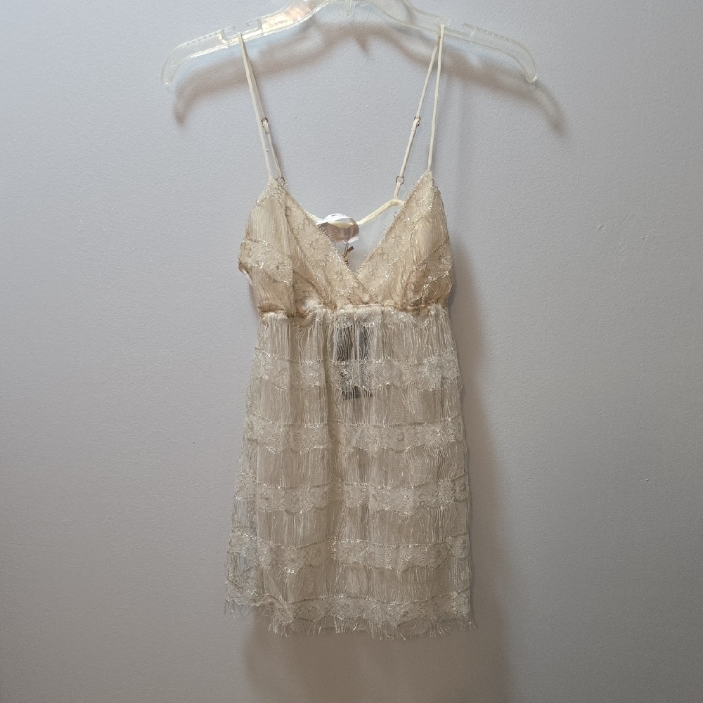 Victorias SECRET Womens Designer Collections Cream Lace Gold Camisole Small